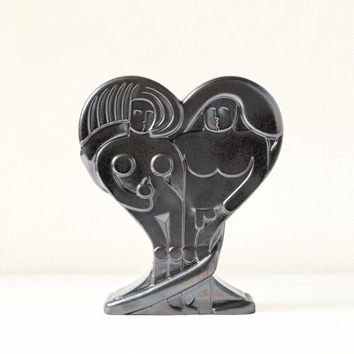 Jarrón corazón de cerámica hecho a mano "Eva y Adán" Metálico