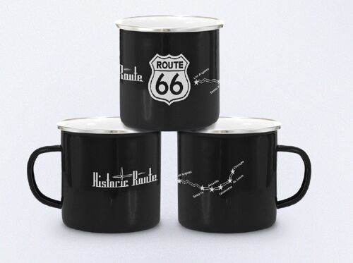 schwarzer Historic Route 66 Emaille Becher / Tasse -