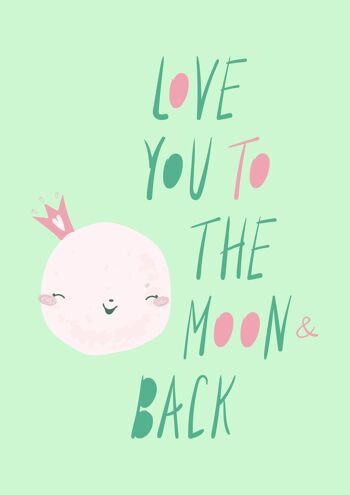 Affiche | Menthe | Je t'aime sur la lune | A4 1