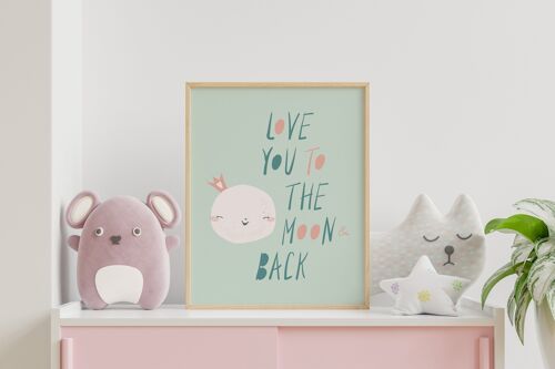 Poster | Mint | Love you to the moon | A3