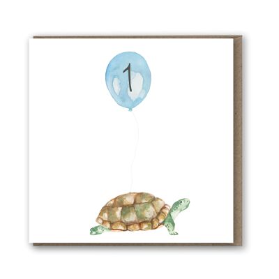 Biglietto con palloncino 1 ° compleanno tartaruga Tor