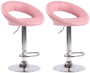 Colonnette Lot de 2 Tabourets de Bar Simili Cuir Rose 6x47cm 1