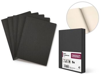 COFFRETS 5 CARNETS KRAFT NOIR UNIS