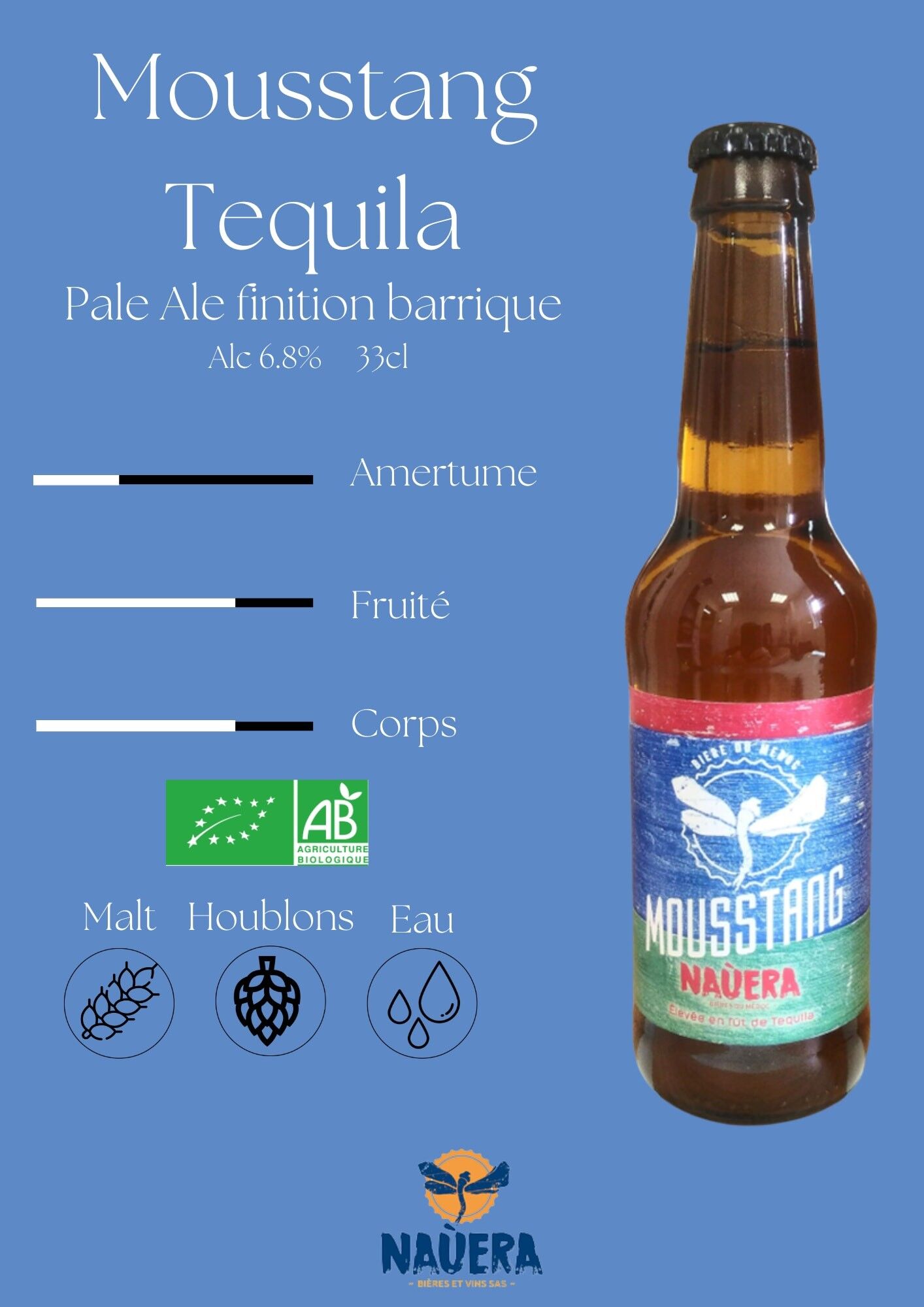 CERVEZA RUBIA ECOLÓGICA MOUSSTANG ACABADO BARRIL TEQUILA 33 CL