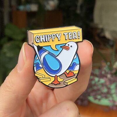 Insignia de pin de esmalte de gaviota de té chippy