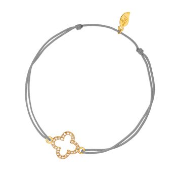 Bracelet trèfle porte-bonheur, zircone, plaqué or jaune 18 carats, gris