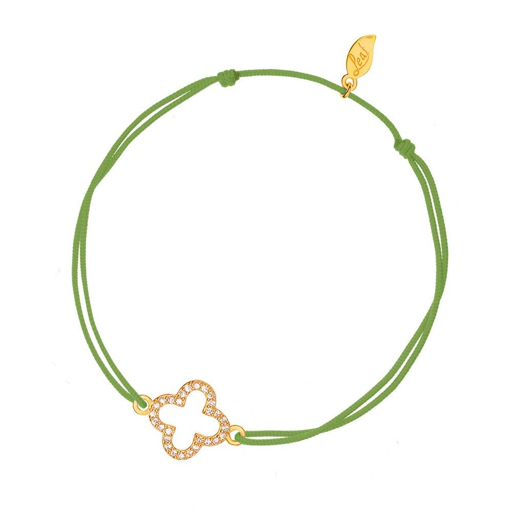 Bracciale Lucky Clover, zirconi, placcato oro giallo 18 K, verde