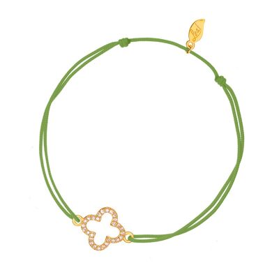 Bracelet trèfle porte-bonheur, zircone, plaqué or jaune 18 carats, vert