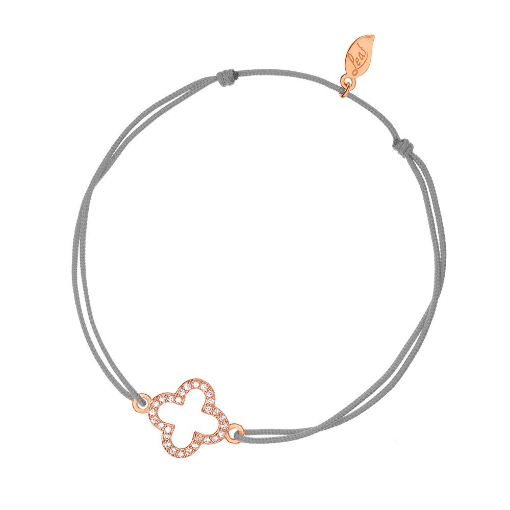 Pulsera trébol de la suerte, circonita, baño de oro rosa de 18 K, gris