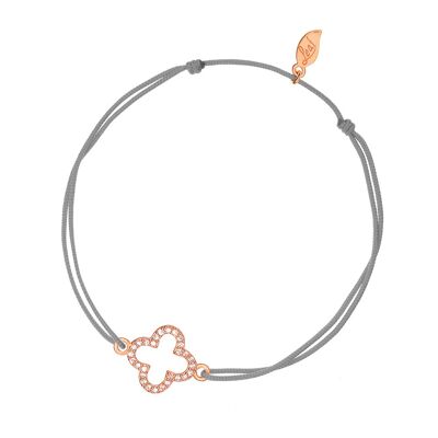 Bracelet trèfle porte-bonheur, zircone, plaqué or rose 18 carats, gris