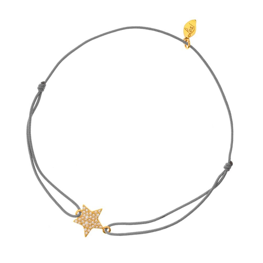 Pulsera de la suerte estrella, plata con baño de oro, circonita, gris