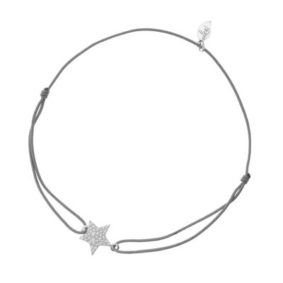 Pulsera de la suerte estrella, plata, circonita, gris