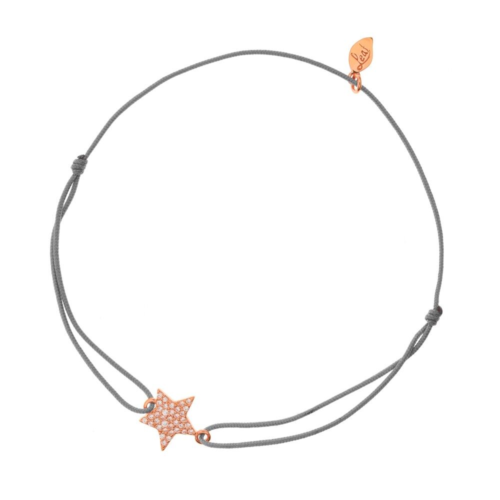 Pulsera de la suerte estrella, plata baño oro rosa, circonitas, gris