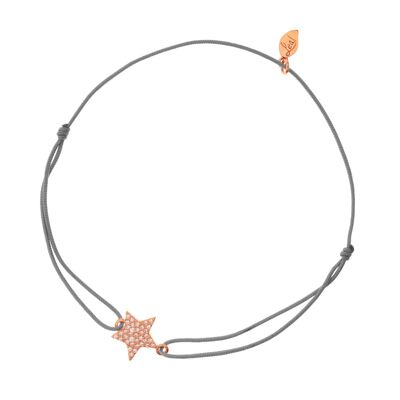 Bracelet porte-bonheur étoile, argent plaqué or rose, oxydes de zirconium, gris