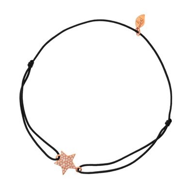 Bracciale portafortuna stella, argento placcato oro rosa, zirconi, nero