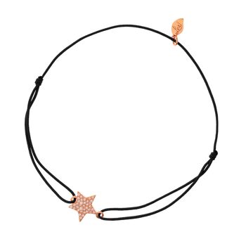 Bracelet porte-bonheur étoile, argent plaqué or rose, oxyde de zirconium, noir