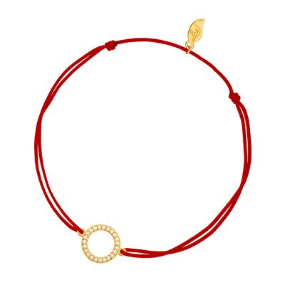Bracelet porte-bonheur cercle zircone, plaqué or jaune, rouge