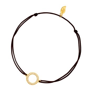 Bracelet porte-bonheur Cercle zircone, plaqué or jaune, noir