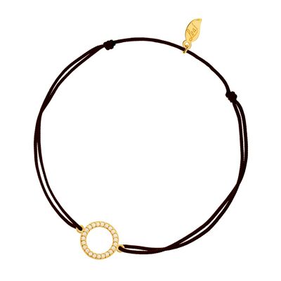 Luck bracelet Circle zirconia, yellow gold plated, black