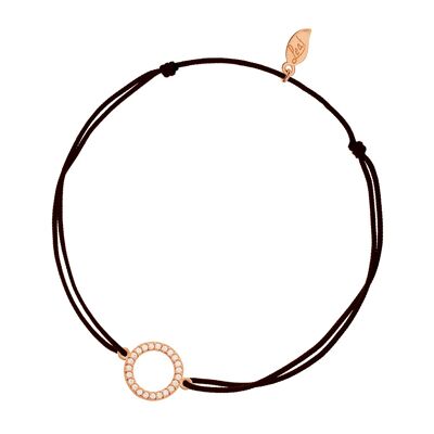Luck bracelet Circle zirconia, rose gold plated, black