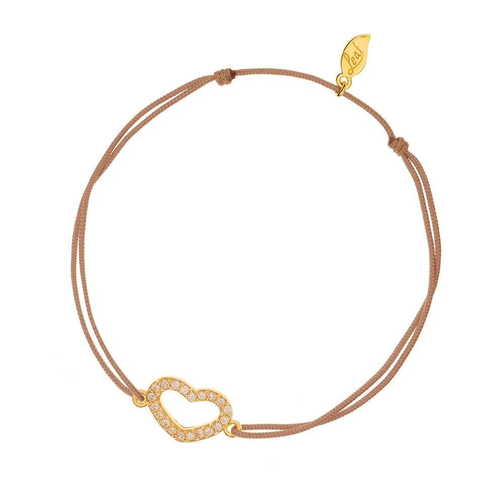 Luck bracelet heart zirconia, yellow gold plated, beige