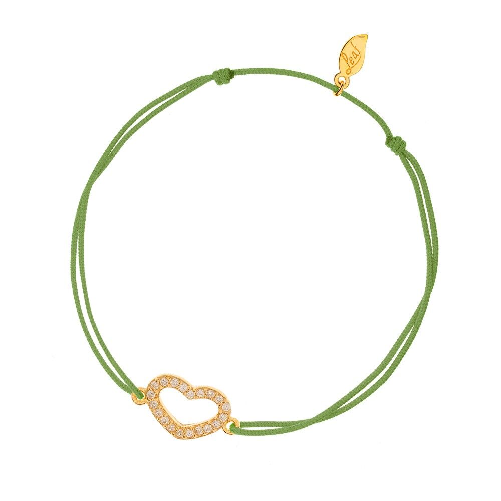 Bracciale portafortuna cuore zirconi, placcato oro giallo, verde