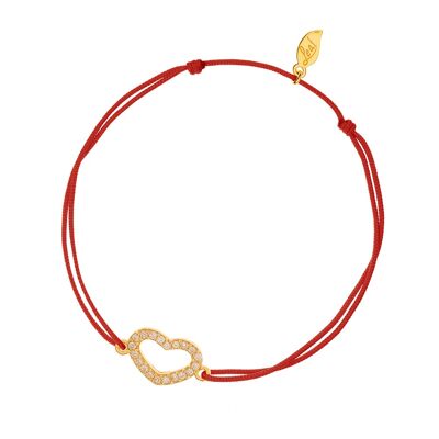 Bracelet porte-bonheur coeur zircone, plaqué or jaune, rouge