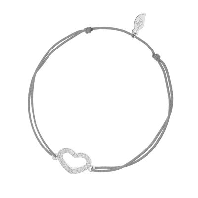 Bracelet porte-bonheur coeur oxyde de zirconium, argent, gris