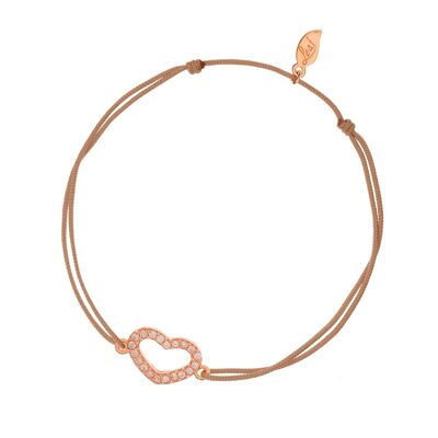 Bracelet Porte-Bonheur Coeur Cubic Zirconia, Plaqué Or Rose, Beige