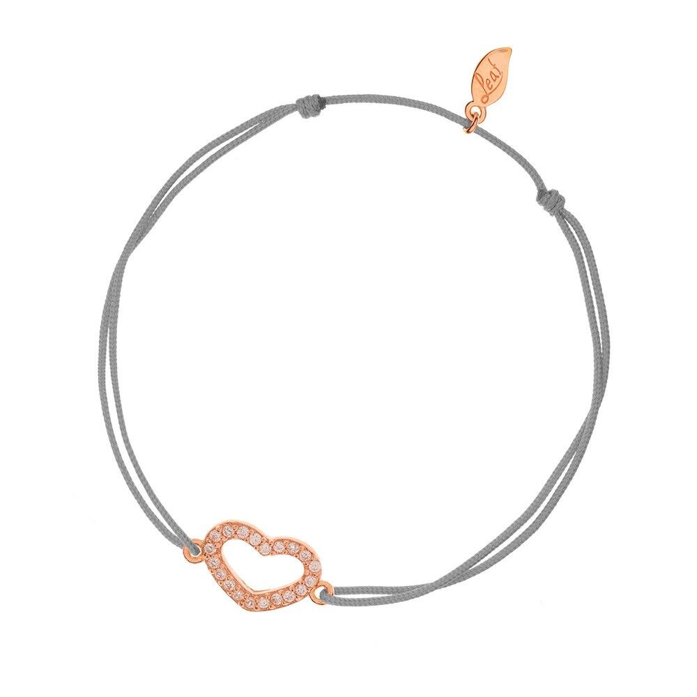 Luck bracelet heart zirconia, rose gold plated, gray