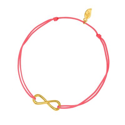 Infinity lucky bracelet, yellow gold plated, coral