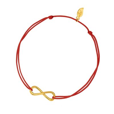 Infinity lucky bracelet, yellow gold plated, red