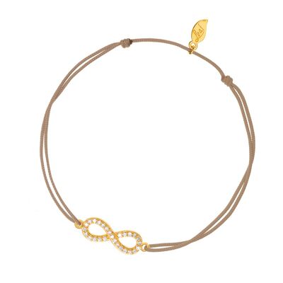 Bracelet porte-bonheur Infinity zircone, plaqué or jaune, beige