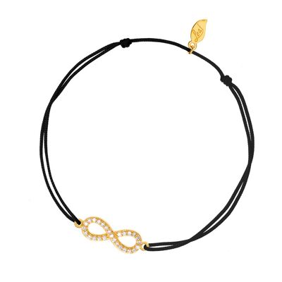 Bracelet porte-bonheur Infini Oxyde De Zirconium, Plaqué Or Jaune, Noir