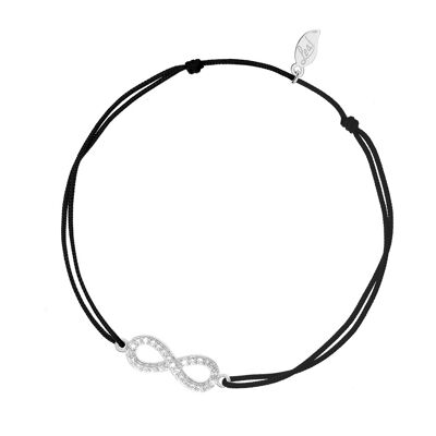 Bracelet porte-bonheur Infinity Cubic Zirconia, argent, noir