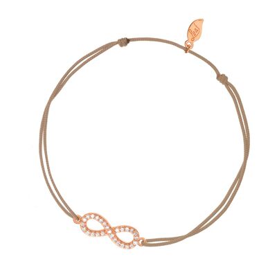 Bracelet porte-bonheur infini zircone, plaqué or rose, beige