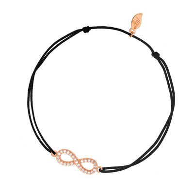 Pulsera de la suerte infinito de circonitas, baño de oro rosa, negro