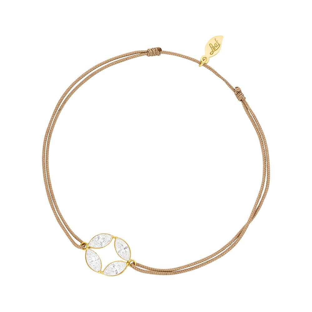 Lucky bracelet Round Flower, 18k yellow gold plated, beige