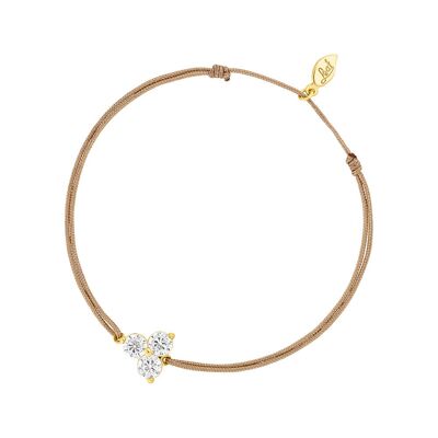 Pulsera de la suerte triple circonita, baño de oro amarillo de 18 K, beige