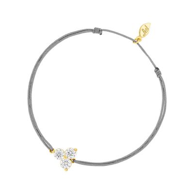 Pulsera de la suerte triple circonita, baño de oro amarillo de 18 K, gris