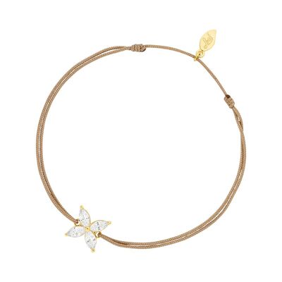 Bracciale portafortuna Foglia Fiore, placcato oro giallo 18k, beige