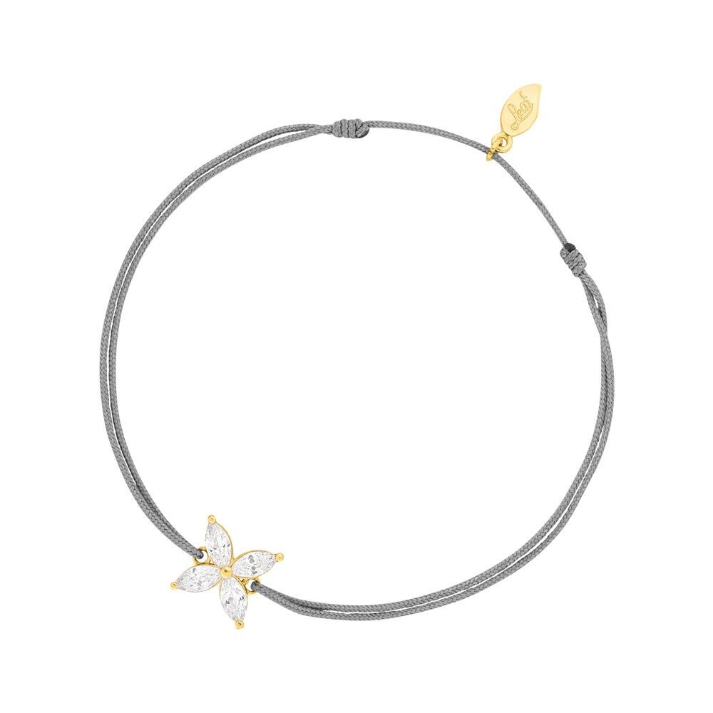 Lucky bracelet Leaf Flower, 18k yellow gold plated, grey