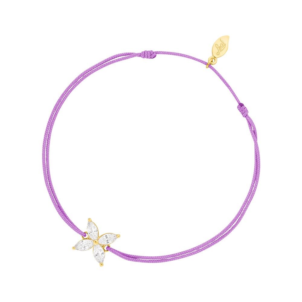 Leaf Flower Lucky Bracelet, 18k Yellow Gold Plated, Purple