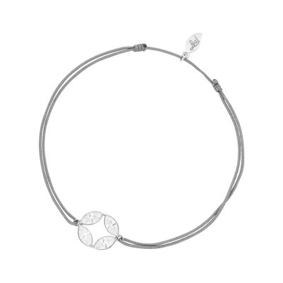 Bracelet Porte-Bonheur Fleur Ronde, Argent Sterling 925, Gris