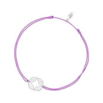 Bracelet porte-bonheur fleur ronde, argent 925, violet