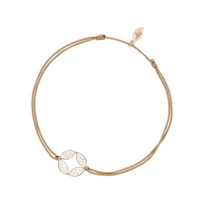 Pulsera de la suerte Flor Redonda, chapada en oro rosa de 18k, beige