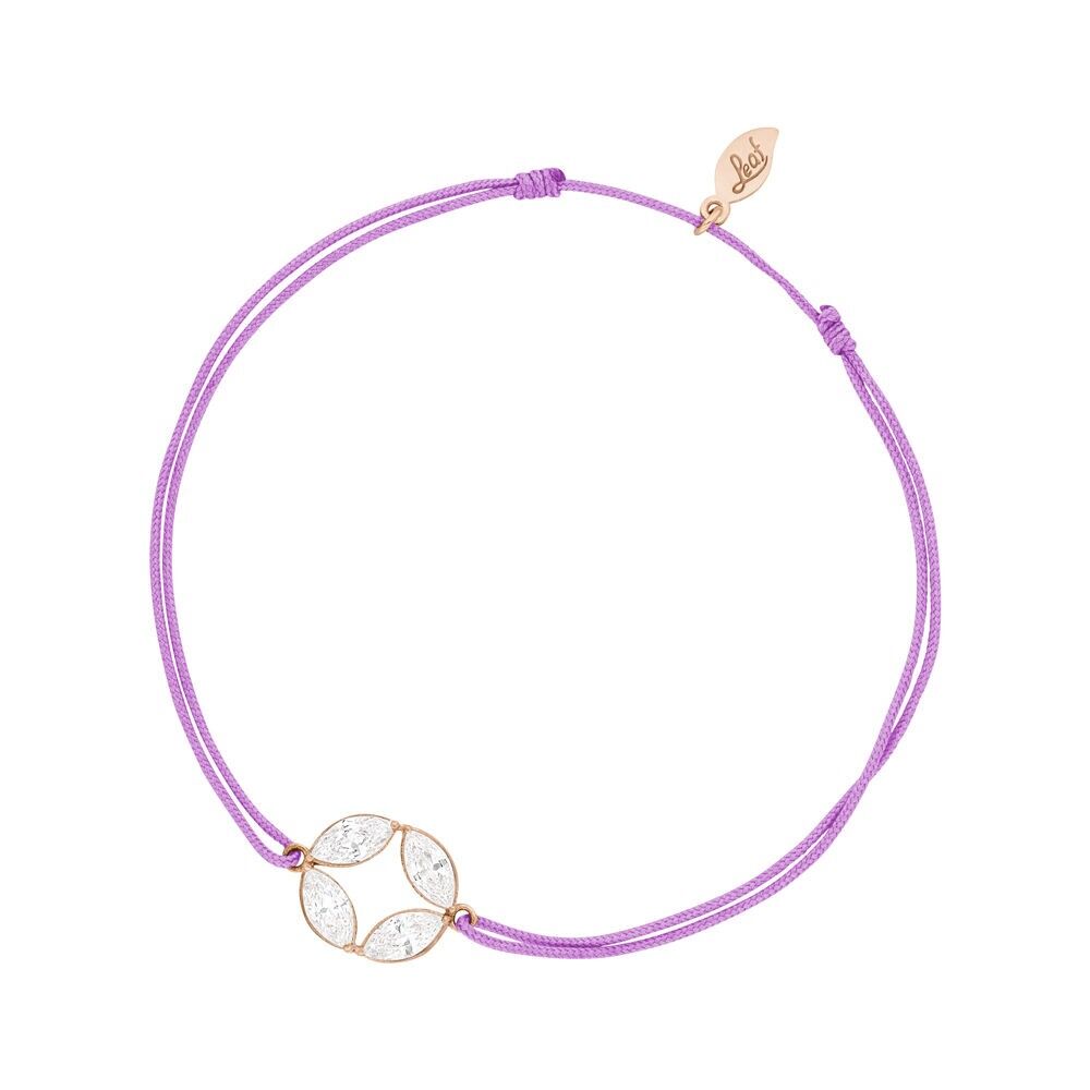 Lucky bracelet round flower, 18k rose gold plated, violet