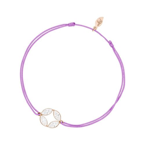 Glücksbändchen Round Flower, 18 K Rosegold vergoldet, Violett