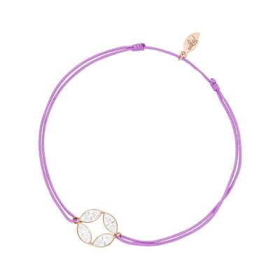 Bracelet porte-bonheur fleur ronde, plaqué or rose 18 carats, violet