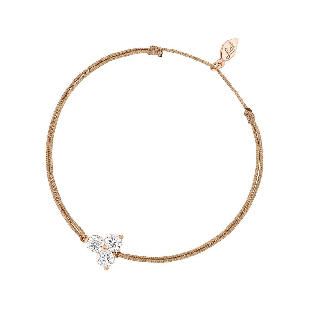 Pulsera de la suerte con tres circonitas, baño de oro rosa de 18 K, beige